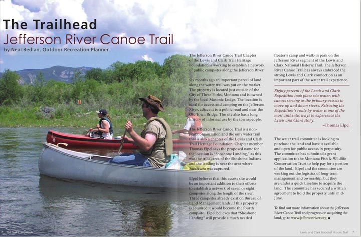 Trailhead, Jefferson River Canoe Trail floaters.