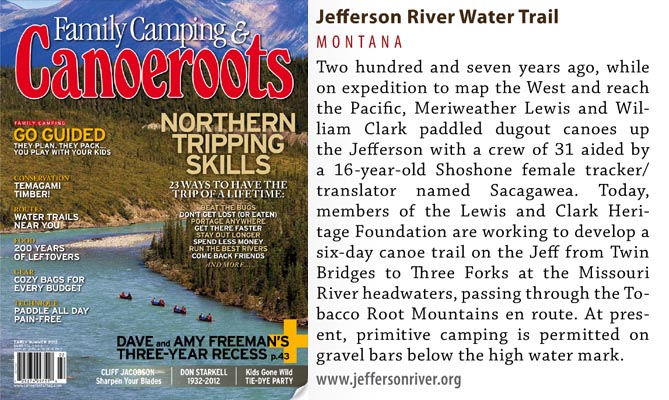 Jefferson River Canoe Trail in Canoeroots magazine.