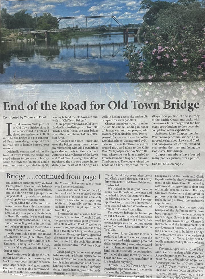 Newspaper article about the removal of Old Town Bridge.