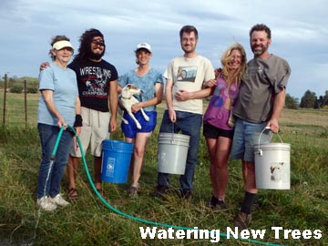 Watering trees at a canoe trail campsite.